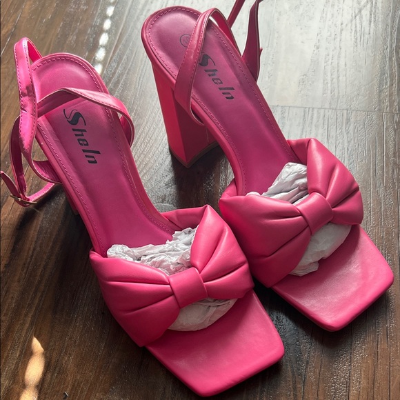 SHEIN Hot Pink Bow Strap Heels Size 10 - Picture 1 of 9
